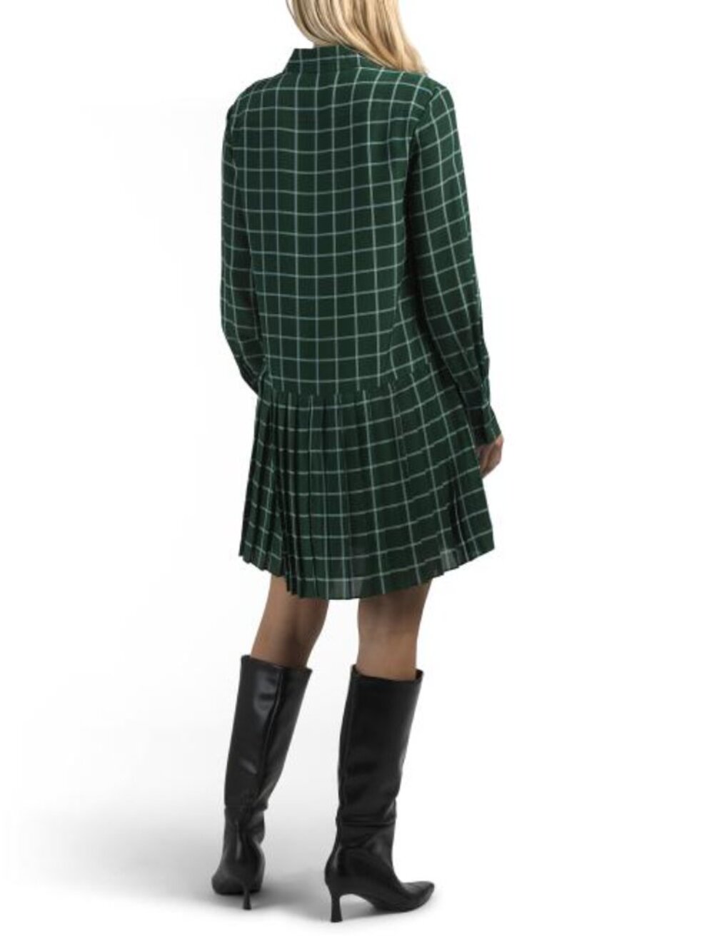 REBECCA TAYLOR Silk Windowpane Pleated Mini Shirt Dress - Picture 2 of 4